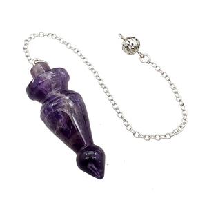 Natural Purple Amethyst Dowsing Pendulum Pendant With Chain Platinum Plated, approx 18-50mm, 16cm length