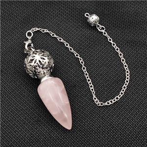 Natural Pink Rose Quartz Dowsing Pendulum Pendant With Copper Hollow Ball Chain Platinum, approx 15-30mm, 18mm, 16cm length