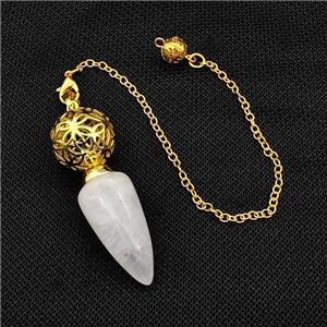 Natural Clear Quartz Dowsing Pendulum Pendant With Copper Hollow Ball Chain Gold, approx 15-30mm, 18mm, 16cm length