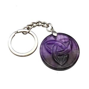 Purple Amethyst Trinity Keychain Circle Alloy Platinum Plated, approx 32mm, 25mm