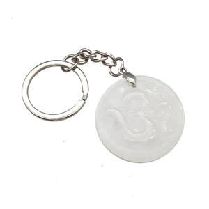Clear Quartz Hinduism Keychain OM Circle Alloy Platinum Plated, approx 32mm, 25mm