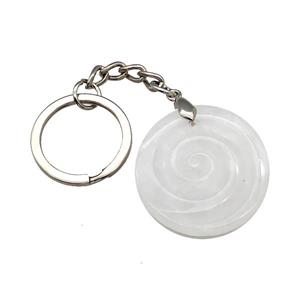 Clear Quartz Spiral Keychain Circle Alloy Platinum Plated, approx 32mm, 25mm