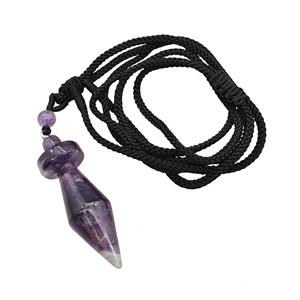 Purple Amethyst Pendulum Necklace Black Nylon Rope, approx 14-45mm