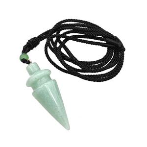 Green Aventurine Pendulum Necklace Black Nylon Rope, approx 18-45mm