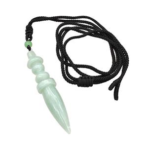 Green Aventurine Pendulum Necklace Black Nylon Rope, approx 14-65mm