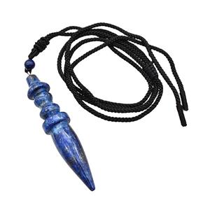 Blue Lapis Lazuli Pendulum Necklace Black Nylon Rope, approx 14-65mm