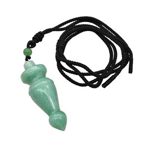 Green Aventurine Pendulum Necklace Black Nylon Rope, approx 18-50mm