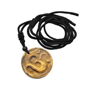 Natural Tiger Eye Stone Hinduism Necklace Circle Black Nylon Rope, approx 32mm
