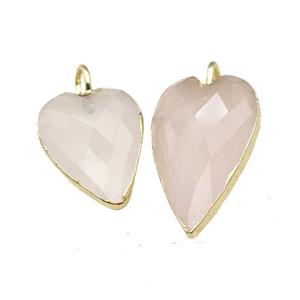 Natural Pink Rose Quartz Heart Pendant Faceted Gold Plated, approx 13-20mm