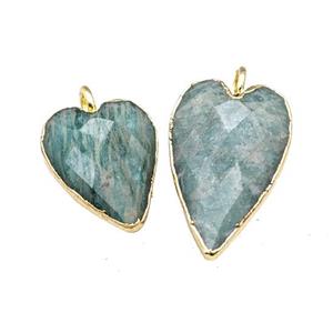 Natural Green Amazonite Heart Pendant Faceted Gold Plated, approx 13-20mm