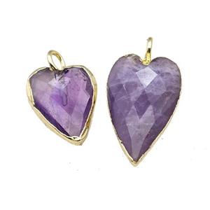 Natural Purple Amethyst Heart Pendant Faceted Gold Plated, approx 12-15mm