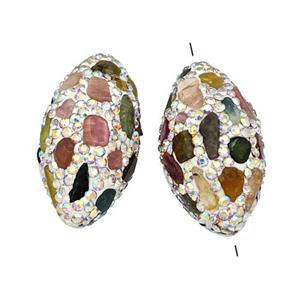 Polymer Clay Rice Beads Pave Rhinestone Multicolor Tourmaline, approx 15-32mm