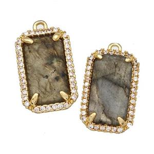 Natural Labradorite Rectangle Pendant Copper Pave Zircon Gold Plated, approx 12-18mm