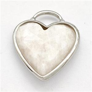 Natural White Moonstone Heart Pendant Faceted Platinum Plated, approx 20mm