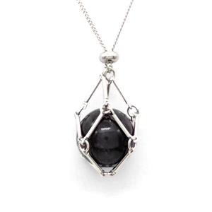 Black Onyx Agate Necklace Platinum Plated, approx 18mm