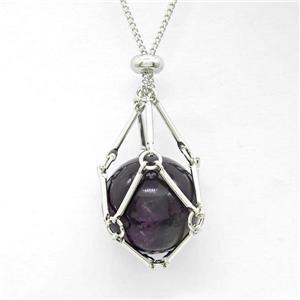 Natural Amethyst Necklace Platinum Plated, approx 18mm