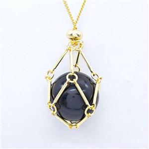 Black Onyx Agate Necklace Gold Plated, approx 18mm