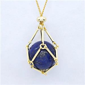 Natural Blue Lapis Lazuli Necklace Gold Plated, approx 18mm