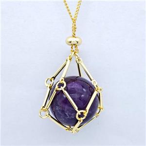 Natural Purple Amethyst Necklace Gold Plated, approx 18mm