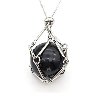 Black Onyx Agate Necklace Platinum Plated, approx 18mm