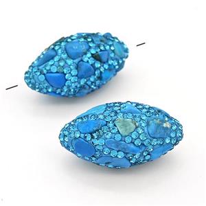 Clay Rice Beads Pave Blue Rhinestone Synthetic Turquoise, approx 16-35mm