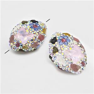 Clay Oval Beads Pave White Rhinestone Tourmaline Multicolor, approx 22-30mm