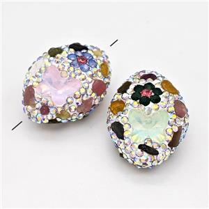 Clay Oval Beads Pave White Rhinestone Tourmaline Multicolor, approx 22-30mm