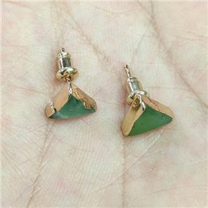 Natural Australian Chrysoprase Stud Earrings Trangle Gold Plated, approx 8mm