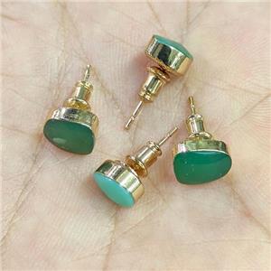 Natural Australian Chrysoprase Stud Earrings Freeform Gold Plated, approx 7-10mm