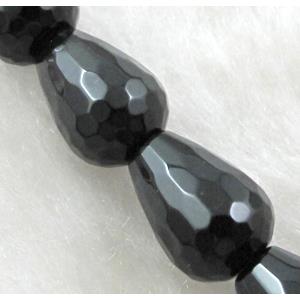 Natural Onyx Beads, Faceted Drip, black, 10x14mm, 25pcs per st
