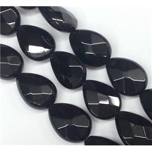 Natural Onyx Beads, faceted teardrop, black, approx 10x14mm
