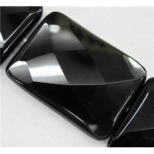 natural Onyx bead, hand-cutting, faceted rectangle, A-grade, black, approx 30x40mm