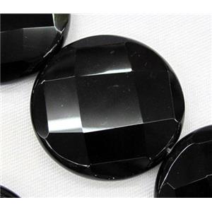natural Onyx bead, hand-cutting, flat round, A-grade, black, approx 40mm dia