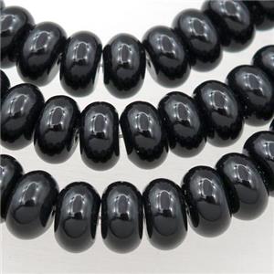 black onyx agate bead, rondelle, approx 8x12mm, 15.5 inches