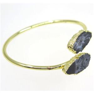 druzy agate bangle, copper, gold plated, approx 60mm dia
