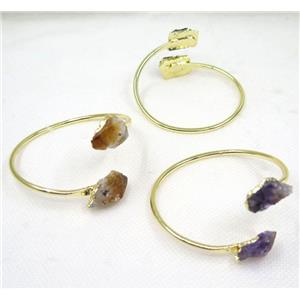 mix gemstone cuff bracelet, copper, gold plated, approx 60mm dia