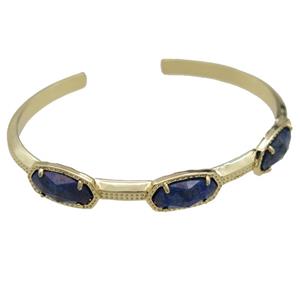 copper bangle with Lapis, resizable, gold plated, approx 7-14mm, 45-60mm
