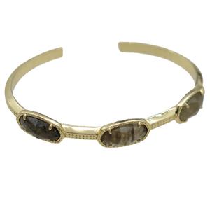 copper bangle with Labradorite, resizable, gold plated, approx 7-14mm, 45-60mm