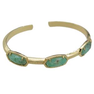 copper bangle with Chrysoprase, resizable, gold plated, approx 7-14mm, 45-60mm