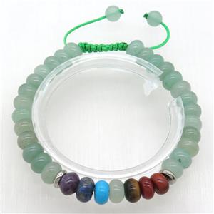 Adjustable Chakra Bracelets with green aventurine, rondelle, approx 8mm dia
