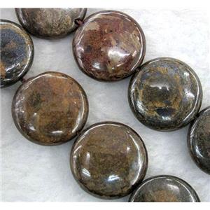 Bronzite Stone Bead, coin round, 10mm dia, approx 40pcs per st