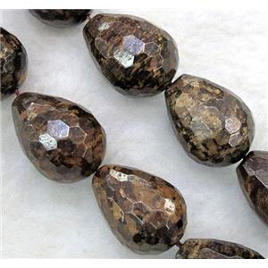 Bronzite Stone Bead, faceted 3D-teardrop, approx 15x20mm