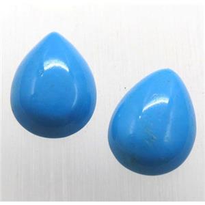 natural turquoise teardrop cabochon, blue treated, approx 12x16mm