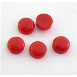 red coral cabochon, round, approx 4mm dia