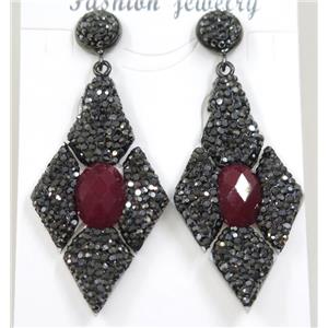 red jade earring pave rhinestone, approx 28-55mm
