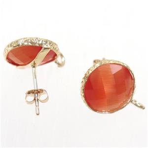 red Chinese Crystal Glass earring studs, approx 13mm dia