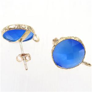 blue Chinese Crystal Glass earring studs, approx 13mm dia