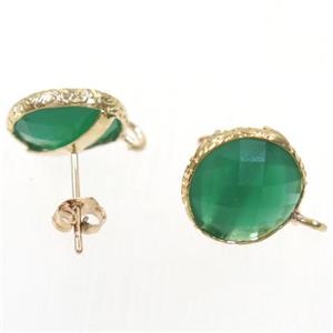 green Chinese Crystal Glass earring studs, approx 13mm dia