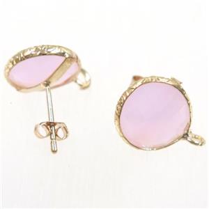 pink Chinese Crystal Glass earring studs, approx 13mm dia
