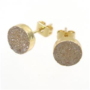 golden champagne Druzy quartz Earring Studs, gold plated, approx 8mm dia